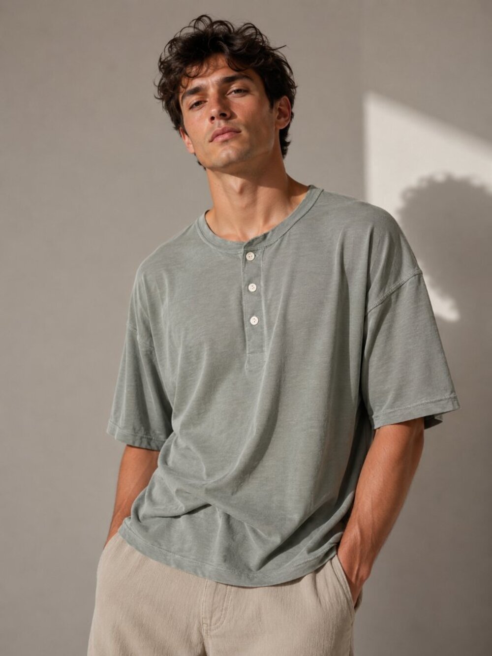 Faherty Sunwashed Organic Cotton Henley Tee Sage Green L⚠️⚠️FLAW